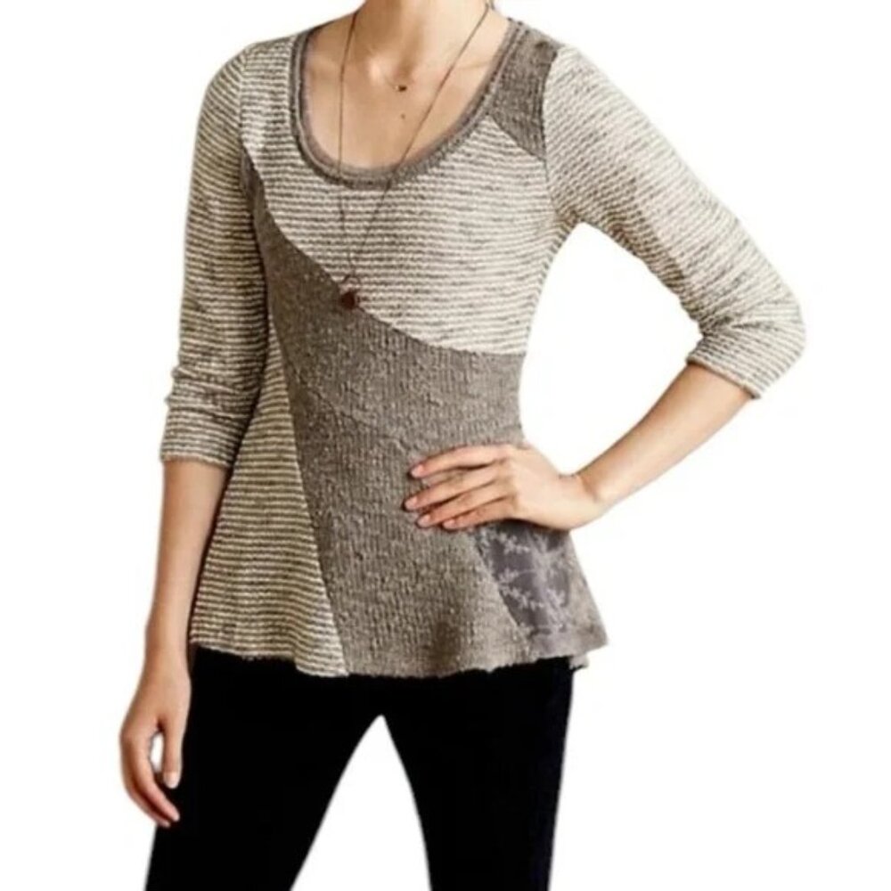 Anthropologie Angel Of The North Lace Inset Mixed Media Striped Sweater- Size XS